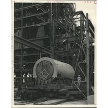 1959 Press Photo Lifting a steam turbine generator at Houston Light and Power Co