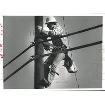 1981 Press Photo Lineman Dave Ballew installing lines- Houston Lighting & Power