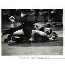 1991 Press Photo Chad gets on top of Chungy Torres at Wrestling Championship