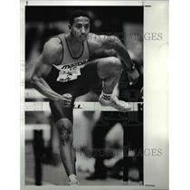1990 Press Photo: Renaldo Nehemiah proved to be slow in the 50 meter hurdles