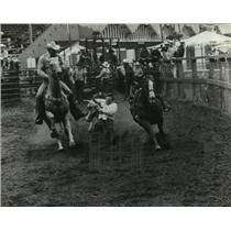 1981 Press Photo Cowboys during the Puyallup Fair rodeo