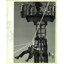 1988 Press Photo Jefferson Parish Fireman Herbert Sclaudecker- "Slide For Life"