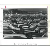 1990 Press Photo Unloaded Imported Autos at Port of Houston, Texas - hcx15489