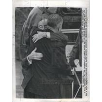 1966 Press Photo President Johnson and Vice President Humphrey hugging.