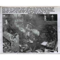 1957 Press Photo Wreckage of a Navy F5H Demon jet fighter plane crash