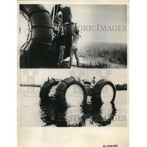 1936 Press Photo Marsh Bugg Vehicles with 10 foot Tires travles over land, water