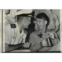 1965 Press Photo Astronaut Walter Schirra with USS Wasp Capt. Gordon E. Hartley