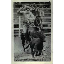 1979 Press Photo The horse and the bull at the rodeo - cva76381