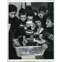 1965 Press Photo Mainz Germany schoolkids with free rolls at school - neb40006