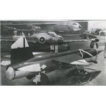 1957 Press Photo Rocket Missile Jet Plane Boeing Aircra