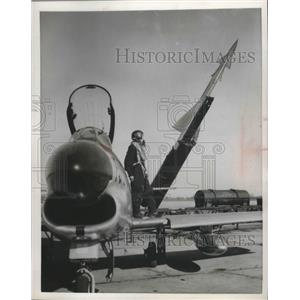 1954 Press Photo Nike Missile and F-86 Sabrejet Pilot, Selfridge Field