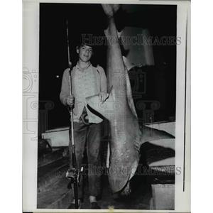 1968 Press Photo Fishing Boy Bobby Antz Caught 7-Foot, 150-Pound Shark, Florida