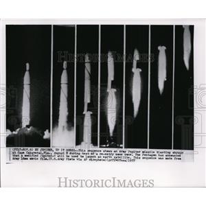 1957 Wire Photo The sequence of Army Jupiter missile launching during test