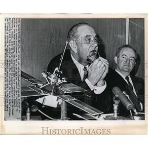 1965 Wire Photo Pres.Johnson Listens to Reports on Space Achievements