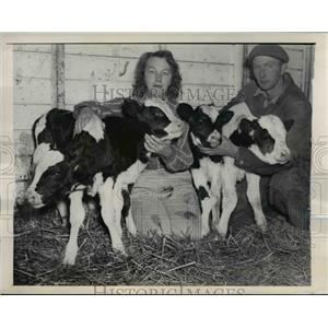 1946 Press Photo Reuben Rhynders and Elva Bowe Quadruplet Calves Clinton Hollow