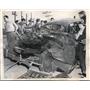 1949 Press Photo Car / Trolley Crash Wreckage, Chicago