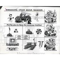 1953 Press Photo Landscape Architect Plan Pinocchio Story Book Garden, Henry Aul