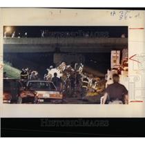 1987 Press Photo Airplane Crash Police Firefighter
