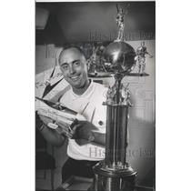 1963 Press Photo Bob Gialdini with Winning Model Airplane and Trophy, Milwaukee
