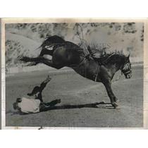 1935 Press Photo George Swartout Thrown at Ellensburg Rodeo in Washington