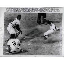 1960 Press Photo Red Sox Marty Keough Slides Home Red Sox Vs. Nationals