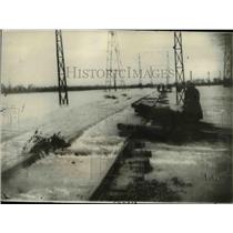 1935 Press Photo Flooded Kazaki River Over Railroad Tracks in Japan