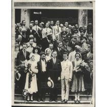 1931 Press Photo NYC Hall Reception for World Flyers Mr & Mrs Post, Mayor James