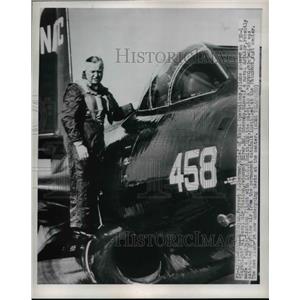 1950 Press Photo Adm Forrest Sherman Boards F3D-1 at Washington Naval Station