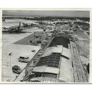 1952 Press Photo Damage caused on flight line by Wake Island typhoon