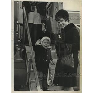 1968 Press Photo Irmgard Shepard & son boarding an airplane in New York