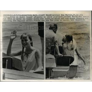1965 Press Photo Actress Mia Farrow in Pigtails Aboard Yacht, Edgartown, Mass.