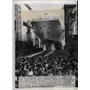 1950 Press Photo Ark Royal Slides Down Birkenhead Ways - RRX70403
